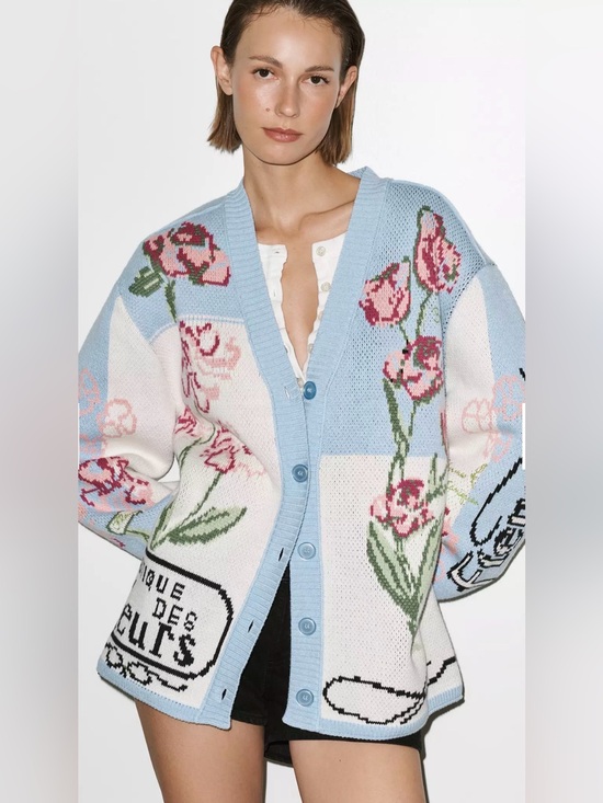 Anthropologie Sweaters - Anthropologie - Oversized Floral V-Neck Cardigan Sweater